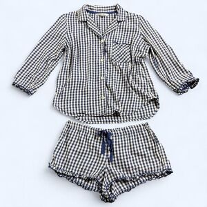 Victoria's Secret 100% cotton blue gingham two piece pajama cottagecore ruffle